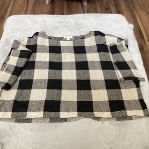 NWT Eileen Fisher oversize drop linen beige and black sweater size L